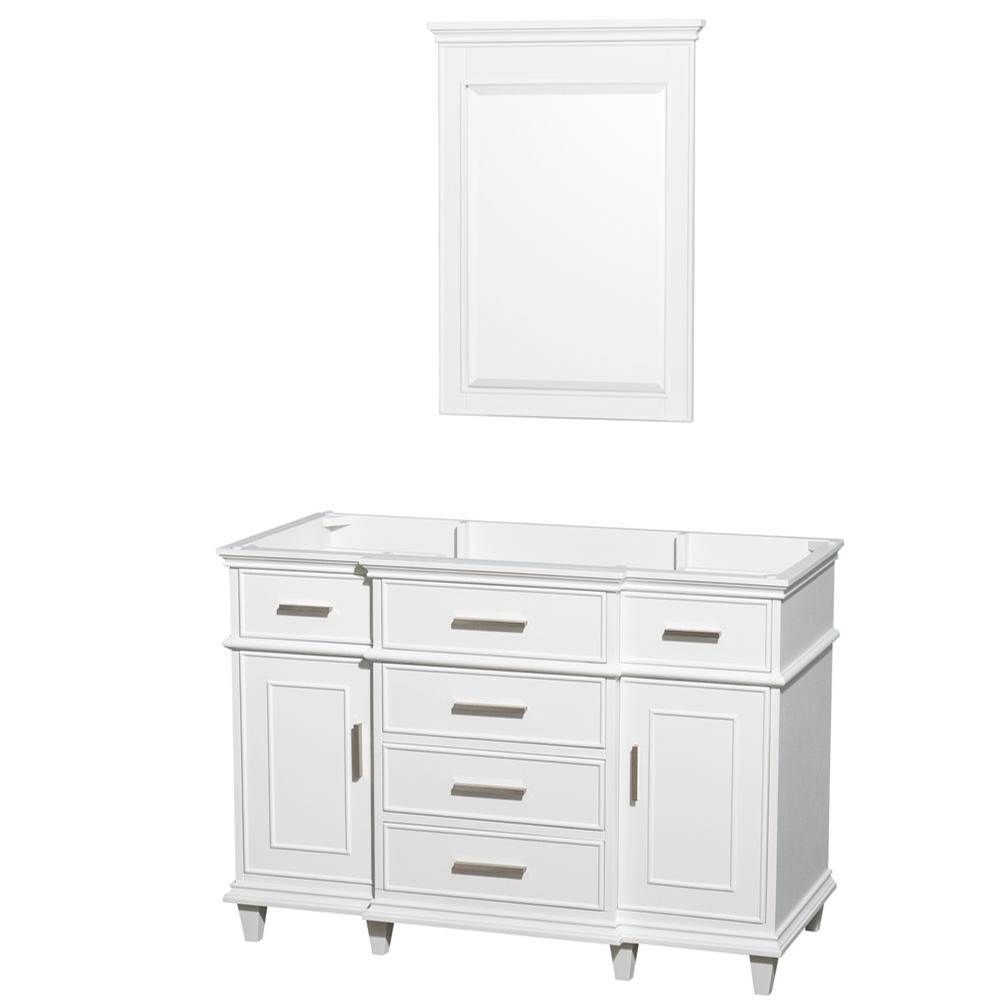 Wyndham Collection Berkeley 48 Inch Single Bathroom Vanity in White with No Countertop and No Sink and 24 Inch Mirror