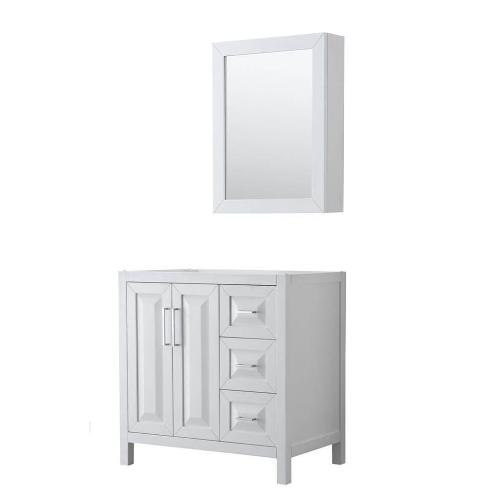 Wyndham Collection Daria 36 Inch Single Bathroom Vanity in White, No Countertop, No Sink, and Medicine Cabinet