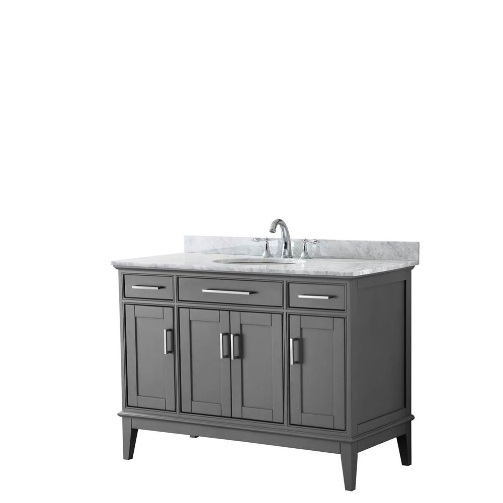 Wyndham Collection Margate 48 Inch Single Bathroom Vanity in Dark Gray, White Carrara Marble Countertop, Undermount Oval Sink, and No Mirror