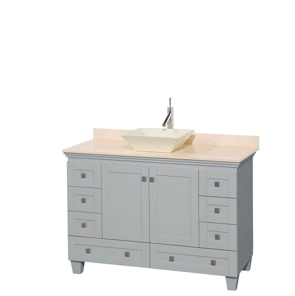 Wyndham Collection Acclaim 48 Inch Single Bathroom Vanity in Oyster Gray, Ivory Marble Countertop, Pyra Bone Porcelain Sink, and No Mirror