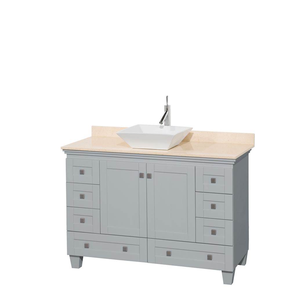 Wyndham Collection Acclaim 48 Inch Single Bathroom Vanity in Oyster Gray, Ivory Marble Countertop, Pyra White Porcelain Sink, and No Mirror