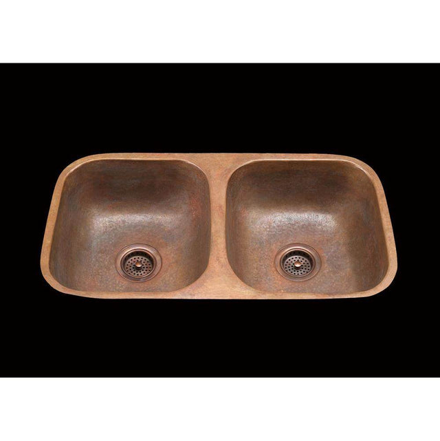 Alno - Bistro, 2 Bowl Kitchen Sink, Plain Pattern, Undermount and Drop In - Weathered Copper