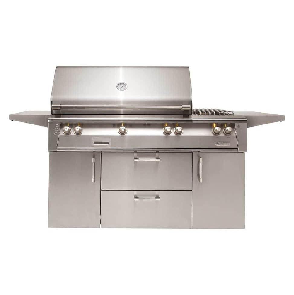 Alfresco - 56'' Searzone Grill w/ Sideburner Cart - Jet Black-Matte - Jet Black-Matte