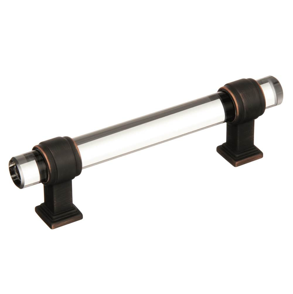 Amerock - Glacio 3-3/4 in (96 mm) Center-to-Center Clear/Oil-Rubbed Bronze Cabinet Pull - Clear/Oil-Rubbed Bronze
