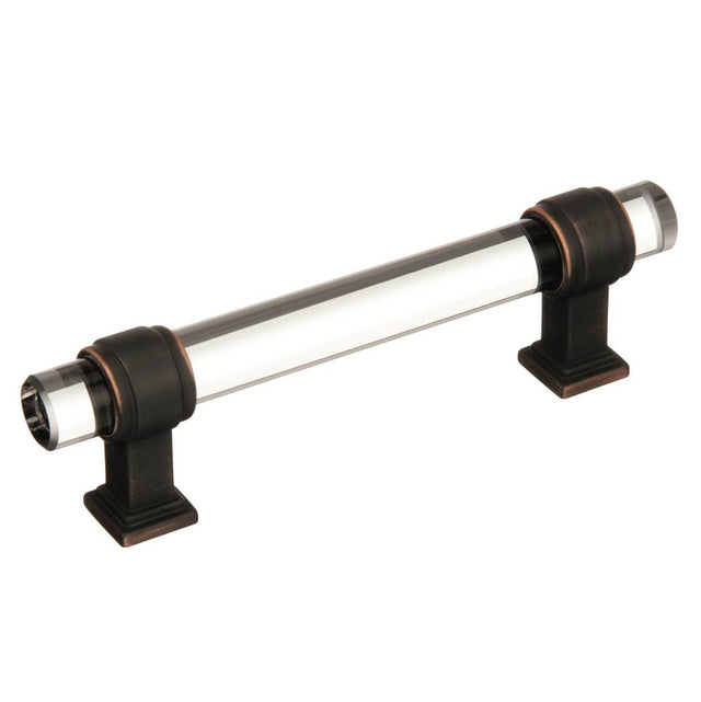 Amerock - Glacio 3-3/4 in (96 mm) Center-to-Center Clear/Oil-Rubbed Bronze Cabinet Pull - Clear/Oil-Rubbed Bronze