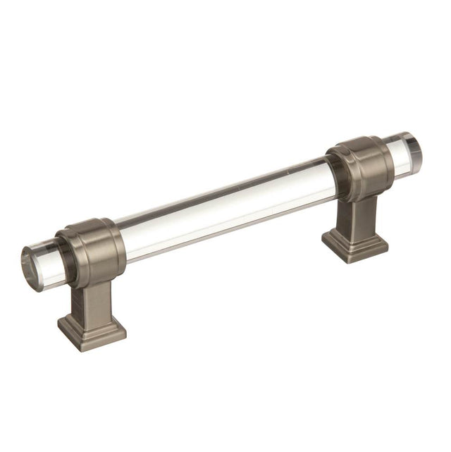 Amerock - Glacio 3-3/4 in (96 mm) Center-to-Center Clear/Satin Nickel Cabinet Pull - Clear/Satin NickelÂ 