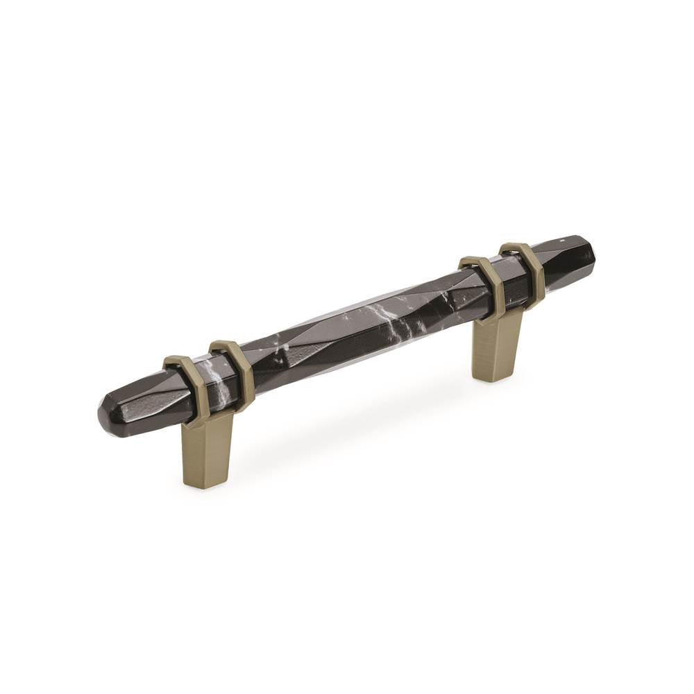 Amerock - Carrione 3-3/4 in (96 mm) Center-to-Center Marble Black/Golden Champagne Cabinet Pull - Marble Black/Golden Champagne