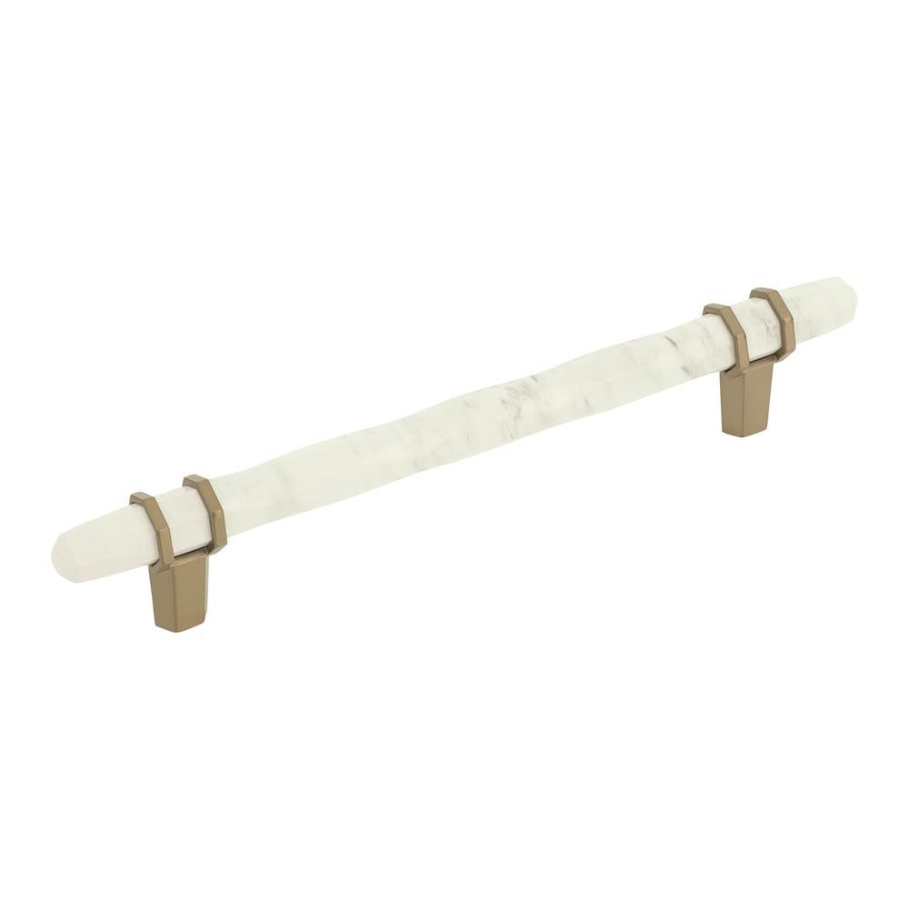 Amerock - Carrione 6-5/16 in (160 mm) Center-to-Center Marble White/Golden Champagne Cabinet Pull - Marble White/Golden ChampagneÂ 