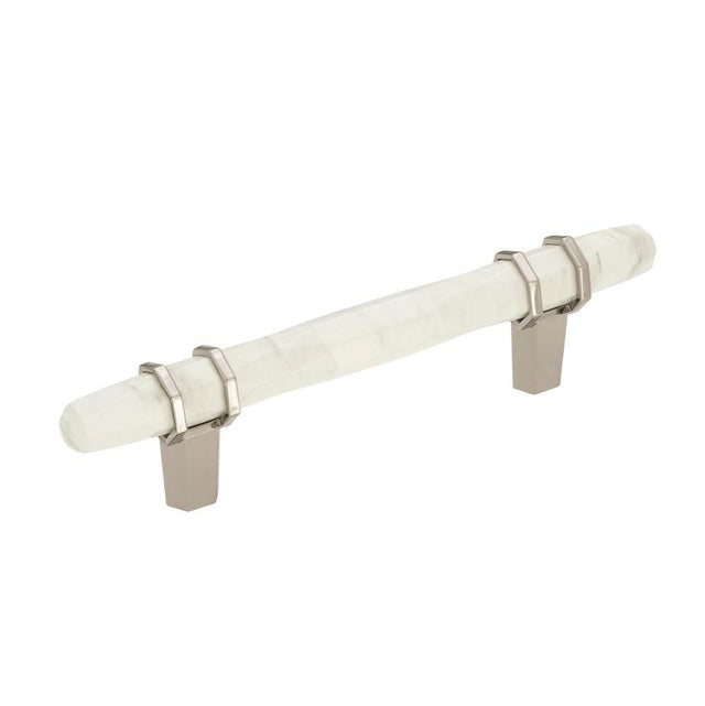 Amerock - Carrione 3-3/4 in (96 mm) Center-to-Center Marble White/Polished Nickel Cabinet Pull - Marble White/Polished NickelÂ 