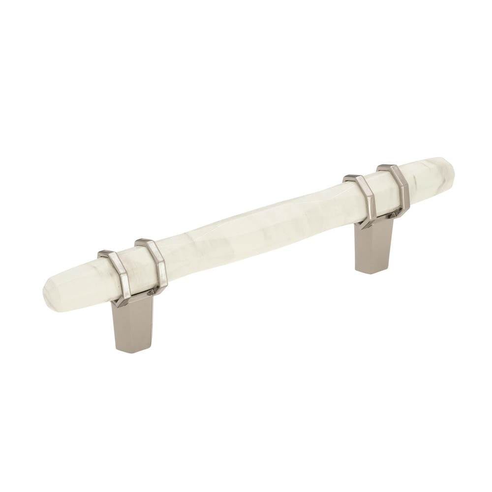 Amerock - Carrione 5-1/16 in (128 mm) Center-to-Center Marble White/Polished Nickel Cabinet Pull - Marble White/Polished NickelÂ 