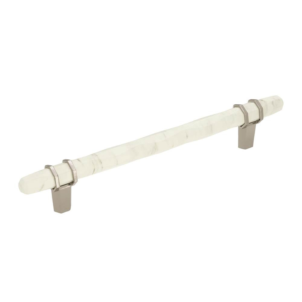 Amerock - Carrione 6-5/16 in (160 mm) Center-to-Center Marble White/Polished Nickel Cabinet Pull - Marble White/Polished NickelÂ 