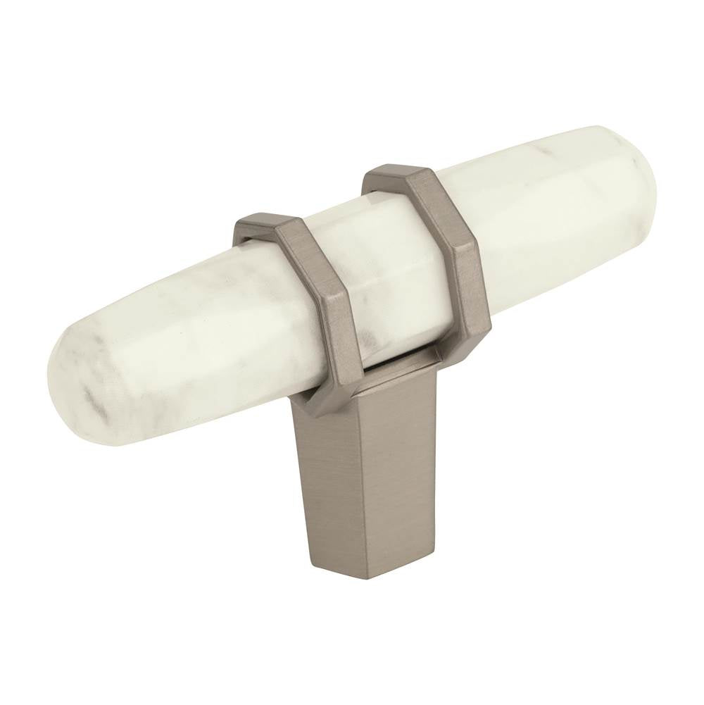 Amerock - Carrione 2-1/2 in (64 mm) Length Marble White/Satin Nickel Cabinet Knob - Marble White/Satin NickelÂ 