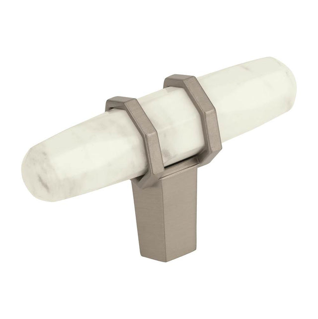 Amerock - Carrione 2-1/2 in (64 mm) Length Marble White/Satin Nickel Cabinet Knob - Marble White/Satin NickelÂ 