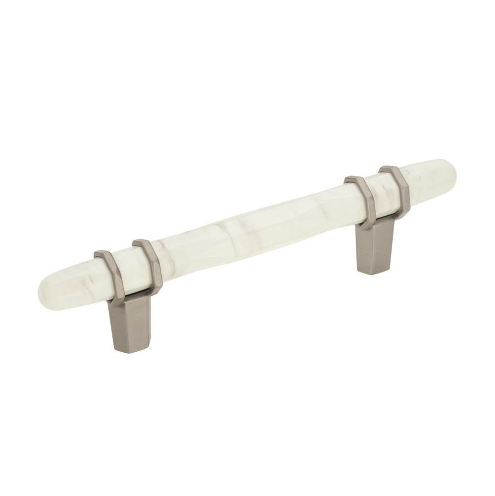 Amerock - Carrione 3-3/4 in (96 mm) Center-to-Center Marble White/Satin Nickel Cabinet Pull - Marble White/Satin NickelÂ 