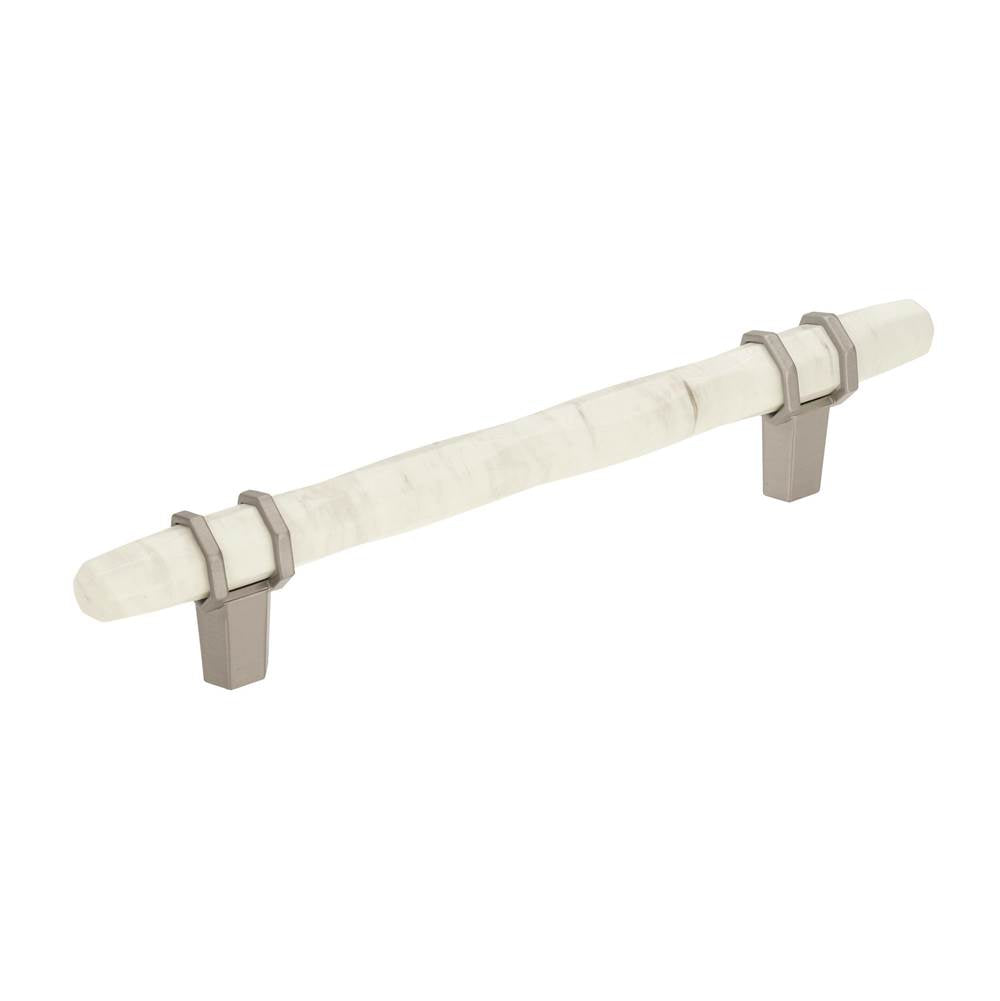 Amerock - Carrione 5-1/16 in (128 mm) Center-to-Center Marble White/Satin Nickel Cabinet Pull - Marble White/Satin NickelÂ 
