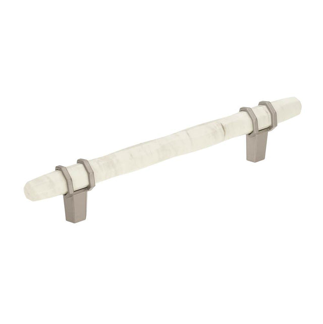 Amerock - Carrione 5-1/16 in (128 mm) Center-to-Center Marble White/Satin Nickel Cabinet Pull - Marble White/Satin NickelÂ 