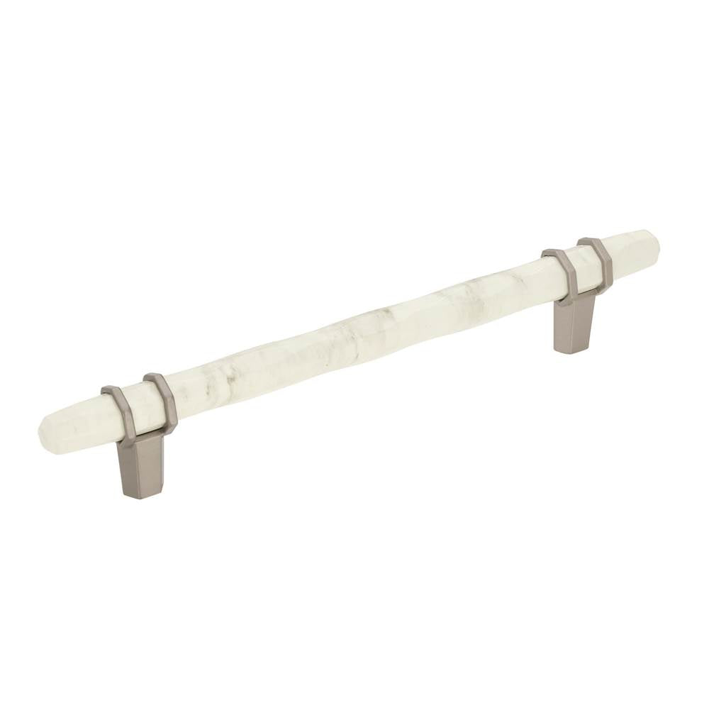 Amerock - Carrione 6-5/16 in (160 mm) Center-to-Center Marble White/Satin Nickel Cabinet Pull - Marble White/Satin NickelÂ 