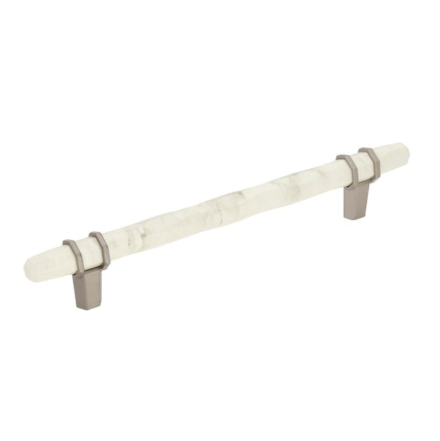 Amerock - Carrione 6-5/16 in (160 mm) Center-to-Center Marble White/Satin Nickel Cabinet Pull - Marble White/Satin NickelÂ 