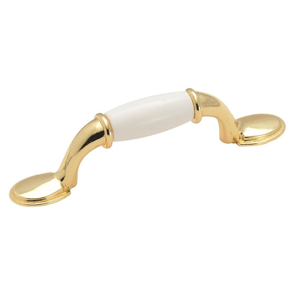 Amerock - Allison Value 3 in (76 mm) Center-to-Center White/Polished Brass Cabinet Pull - White / Polished Brass