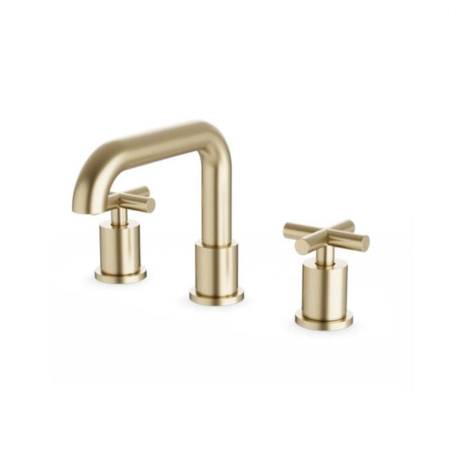 Artos - Round 8'' Widespread Lavatory Faucet with Low Spout & Cross Handles Satin Brass