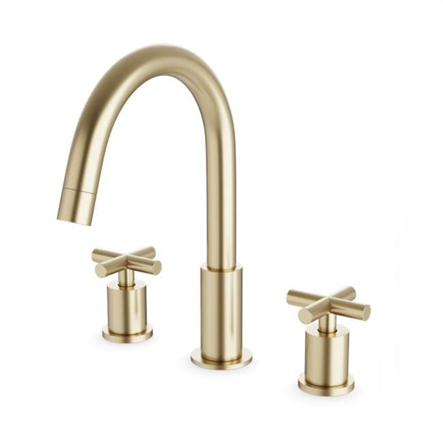 Artos - Round 8'' Widespread Lavatory Faucet with Cross Handles Satin Brass