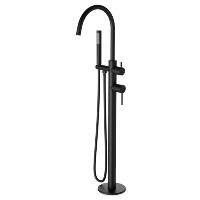 Artos - Trova Round Floor Mount Tub Filler Trim Kit with Hand Held Shower Matte Black