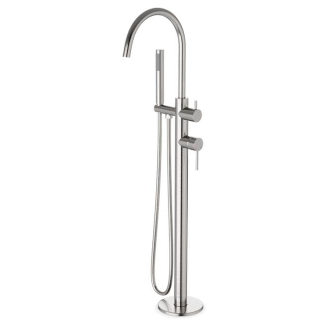 Artos - Trova Round Floor Mount Tub Filler Trim Kit with Hand Held Shower Brushed Nickel