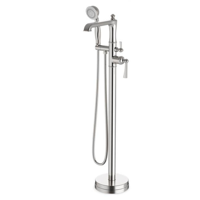 Artos - Classic Floor Mount Tub Filler Trim Kit with Hand Held Shower Brushed Nickel