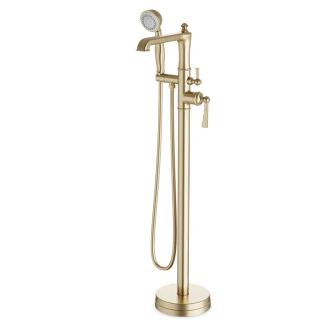 Artos - Classic Floor Mount Tub Filler Trim Kit with Hand Held Shower Satin Brass