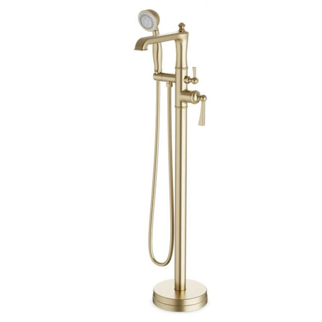Artos - Classic Floor Mount Tub Filler Trim Kit with Hand Held Shower Satin Brass
