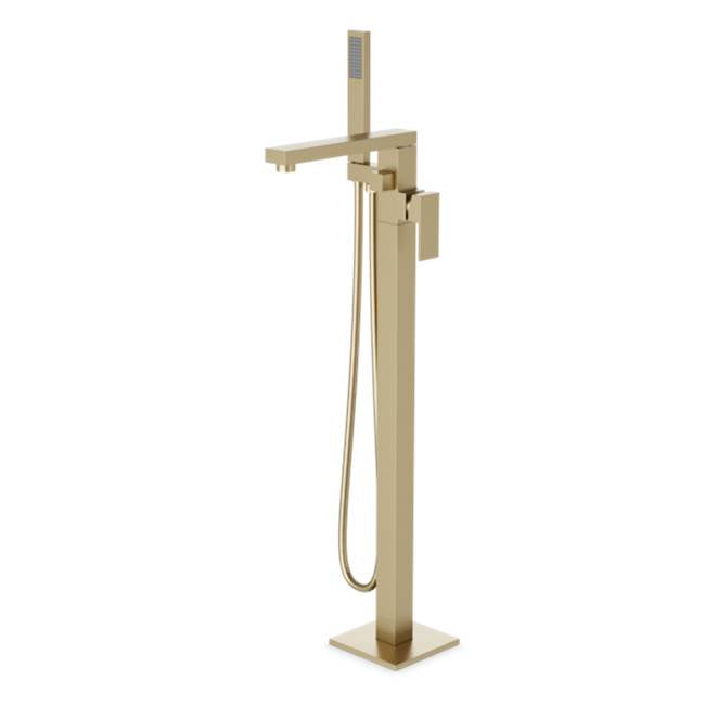 Artos - Trova Square Floor Mount Tub Filler Trim Kit with Hand Held Shower Satin Brass