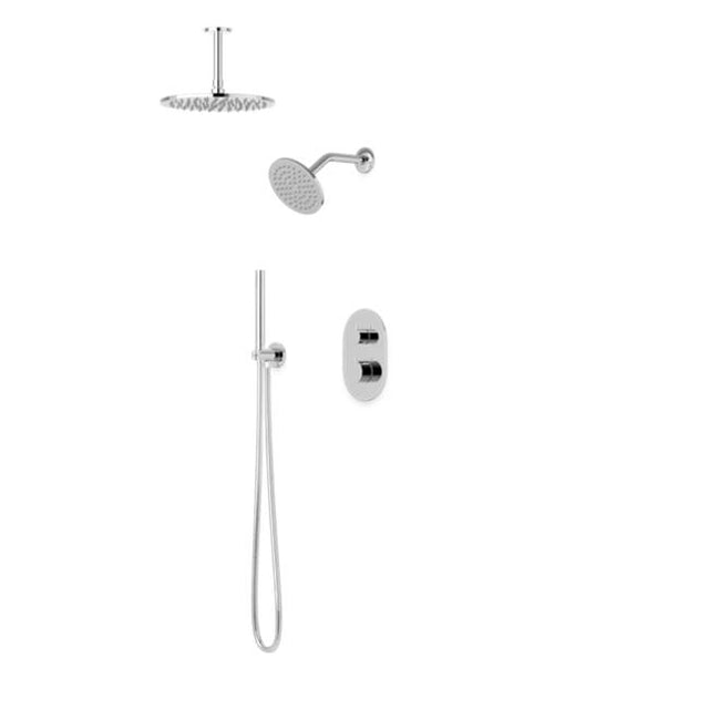 Artos - Opera Round Thermostatic Shower Trim Kit with Wall Mount Shower Head, Ceiling Mount Shower Head, Hand Held Shower Chrome - Chrome