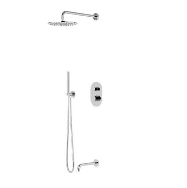 Artos - Opera Round Thermostatic Shower Trim Kit with Wall Mount Shower Head, Hand Held Shower, Tub Filler Chrome - Chrome
