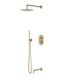 Artos - Opera Round Thermostatic Shower Trim Kit with Wall Mount Shower Head, Hand Held Shower, Tub Filler Satin Brass
