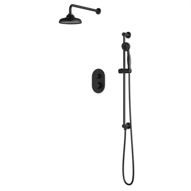 Artos - Classic Thermostatic Shower Trim Kit with Wall Mount Shower Head, Hand Held Shower on Slide Bar Black