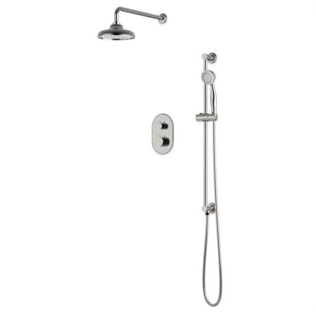 Artos - Classic Thermostatic Shower Trim Kit with Wall Mount Shower Head, Hand Held Shower on Slide Bar Brushed Nickel