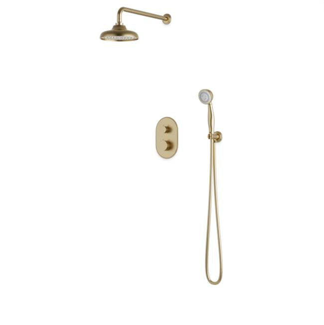 Artos - Classic Thermostatic Shower Trim Kit with Wall Mount Shower Head, Hand Held Shower Satin Brass