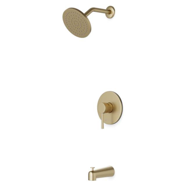 Artos - Trova Round Pressure Balance Tub / Shower Trim Kit with Rain Head Satin Brass