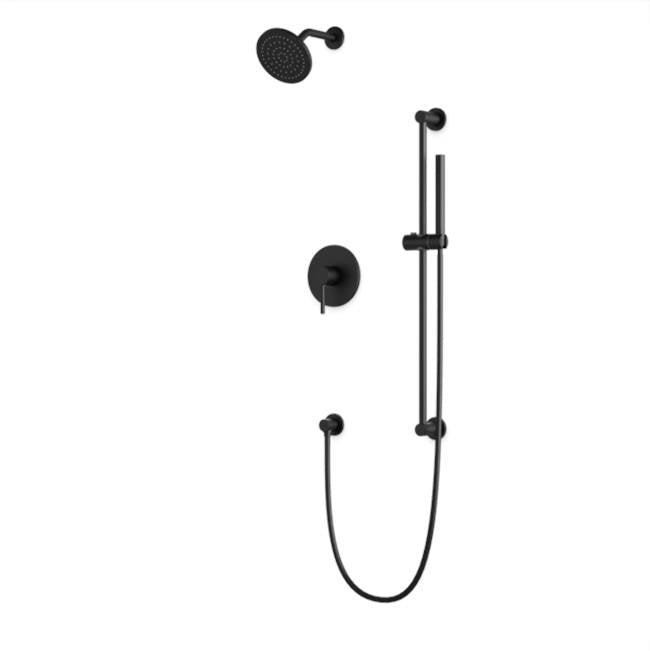 Artos - Round 2-Way Pressure Balance Shower Trim Kit with Rain Shower Head and Hand Held Shower on Slide Bar with Separate Water Outlet Matte Black
