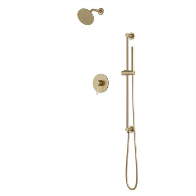 Artos - Round 2-Way Pressure Balance Shower Trim Kit with Rain Shower Head and Hand Held Shower on Integrated Slide Bar Satin Brass