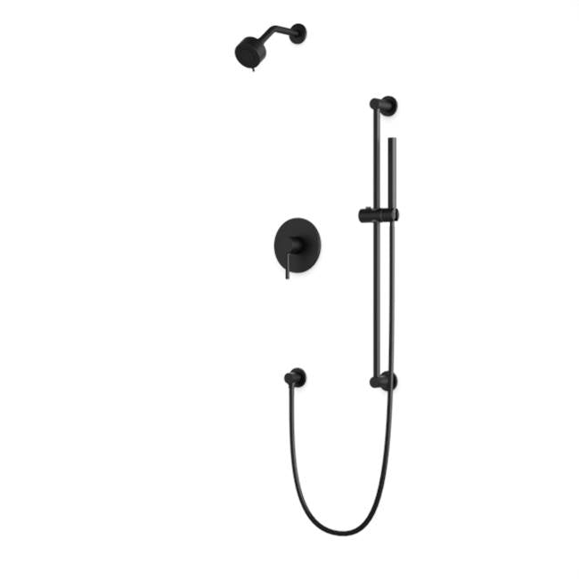 Artos - Round 2-Way Pressure Balance Shower Trim Kit with Multifunction Shower Head and Hand Held Shower on Integrated Slide Bar Matte Black