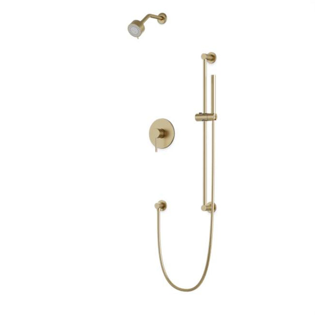 Artos - Round 2-Way Pressure Balance Shower Trim Kit with Multifunction Shower Head and Hand Held Shower on Integrated Slide Bar Satin Brass