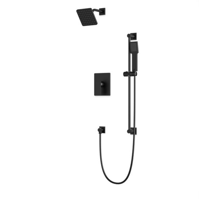 Artos - Square 2-Way Pressure Balance Shower Trim Kit with Hand Held Shower on Slide Bar with Separate Water Outlet Matte Black