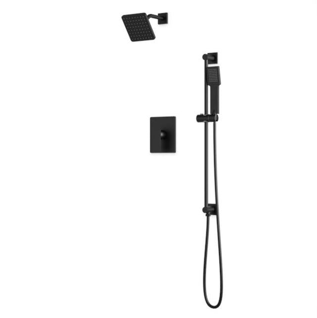 Artos - Square 2-Way Pressure Balance Shower Trim Kit with Hand Held Shower on Integrated Slide Bar Matte Black