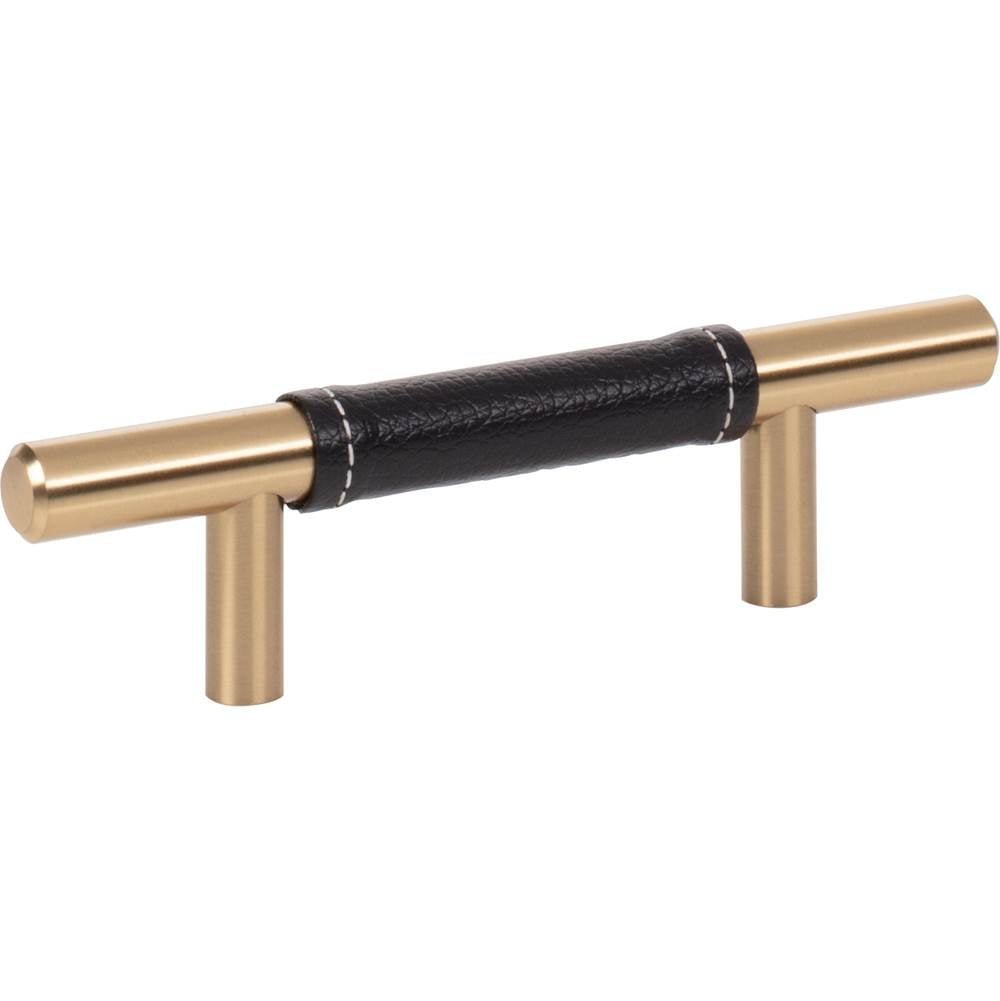 Zanzibar Black Leather Pull 3 Inch (c-c) Brushed Nickel