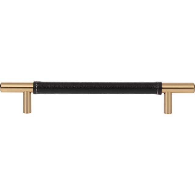 Atlas - Zanzibar Black Leather Pull 6 5/16 Inch (c-c) Warm Brass - Warm Brass