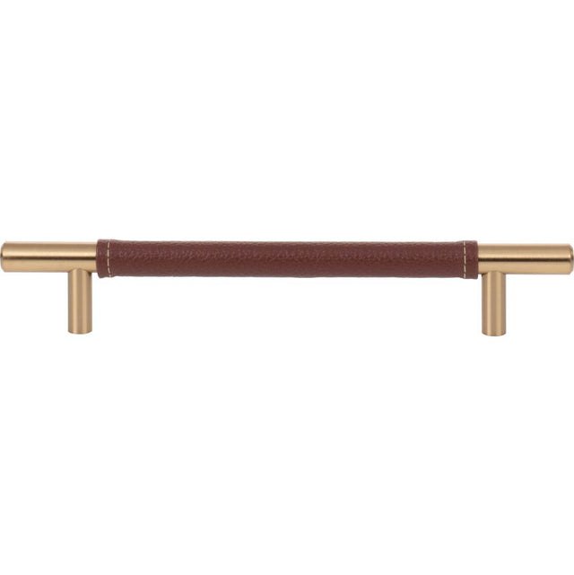 Atlas - Zanzibar Brown Leather Pull 6 5/16 Inch (c-c) Warm Brass - Warm Brass