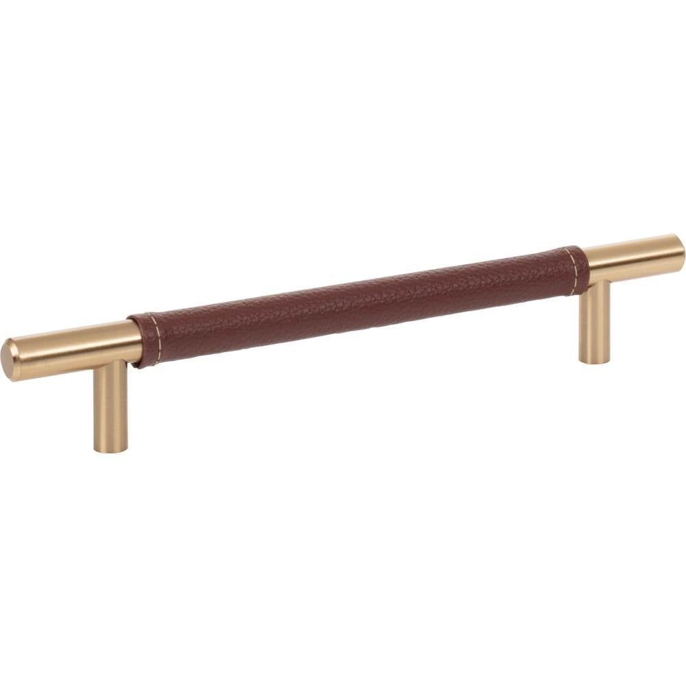 Zanzibar Brown Leather Pull 6 5/16 Inch (c-c) Brushed Nickel