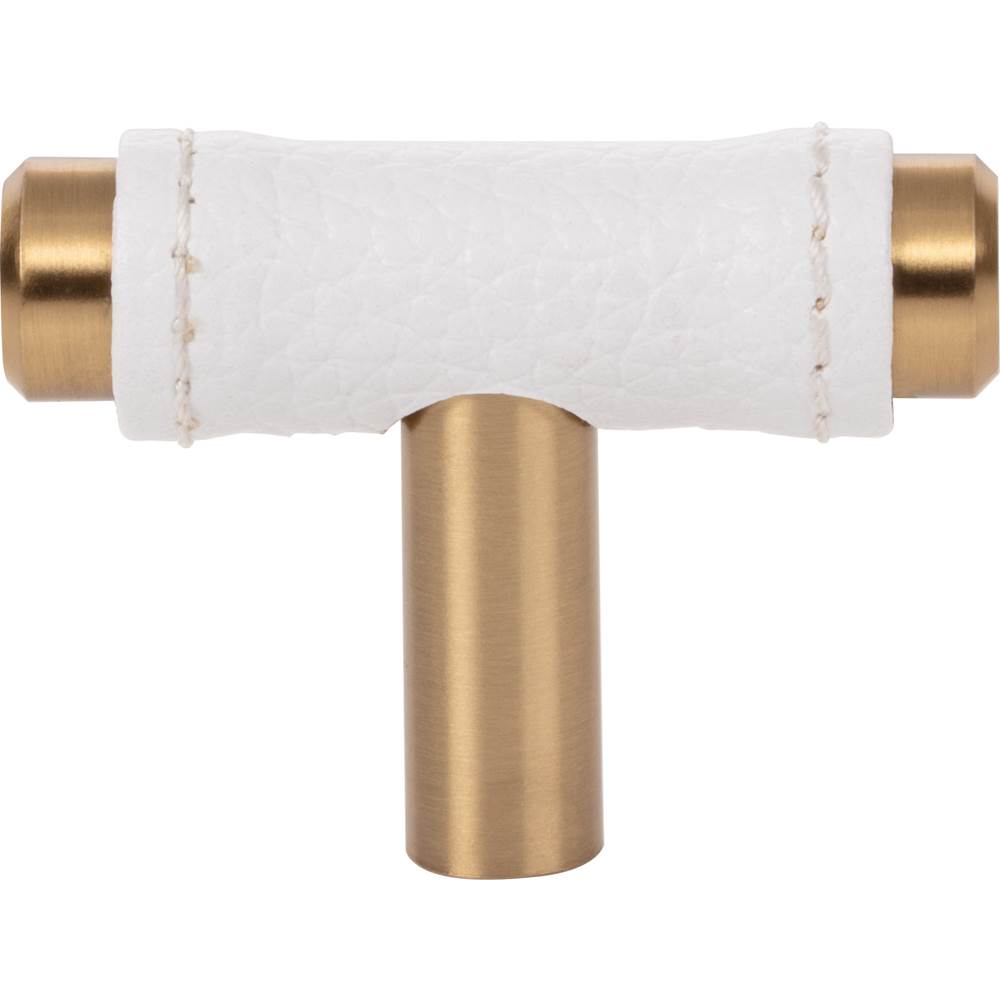 Atlas - Zanzibar White Leather Knob 1 7/8 Inch Warm Brass - Warm Brass