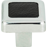 Atlas - Paradigm Square Knob 1 1/4 Inch CH and Black Leather - Polished Chrome,Black Leather